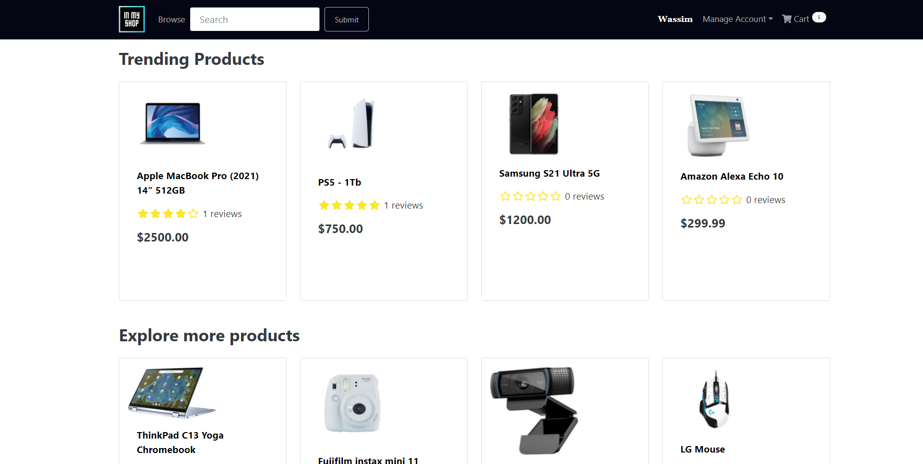 Shopping website project image